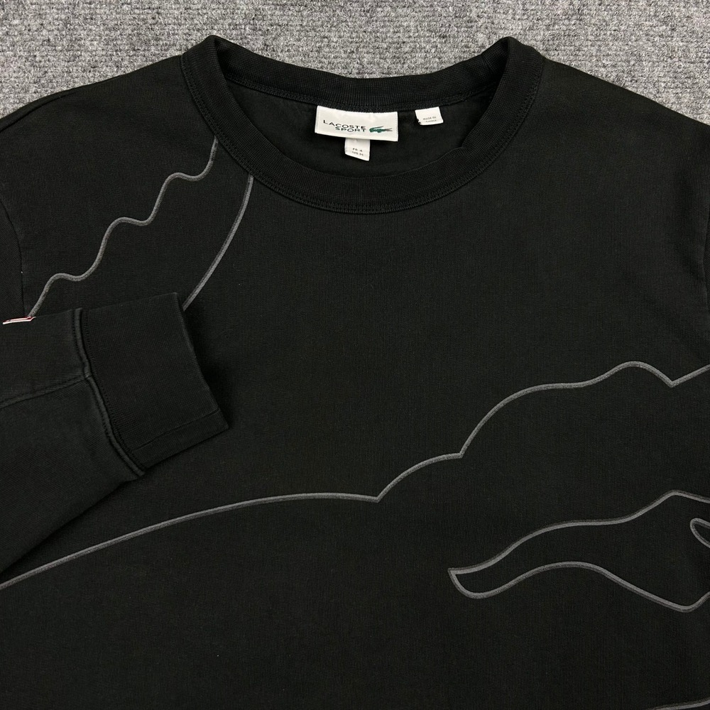 Lacoste Sport Sweatshirt Mens M Black Graphic Croc Outline Pullover Fleece Top
